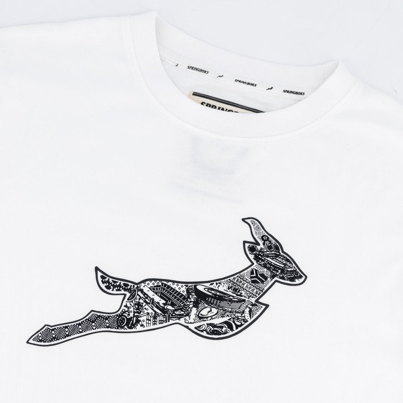 Springboks Infill Crew Tee: Soft Cotton Rugby Fan Tee, Iconic Doodle Design