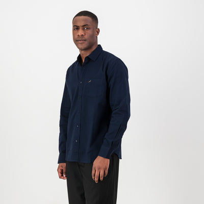 Springboks Navy Tailored Long Sleeve Oxford Shirt - Premium Cotton Comfort