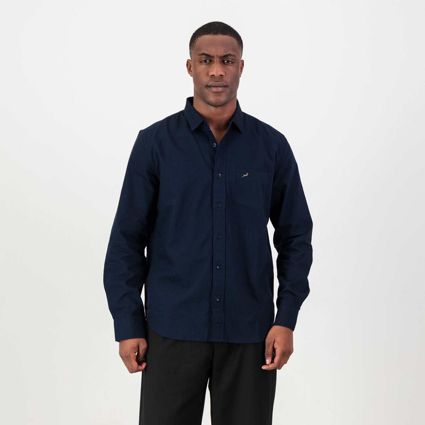 Springboks Navy Tailored Long Sleeve Oxford Shirt - Premium Cotton Comfort