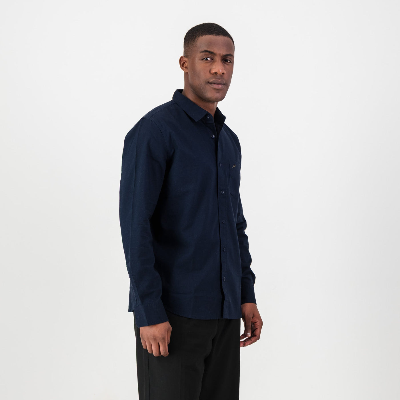 Springboks Navy Tailored Long Sleeve Oxford Shirt - Premium Cotton Comfort