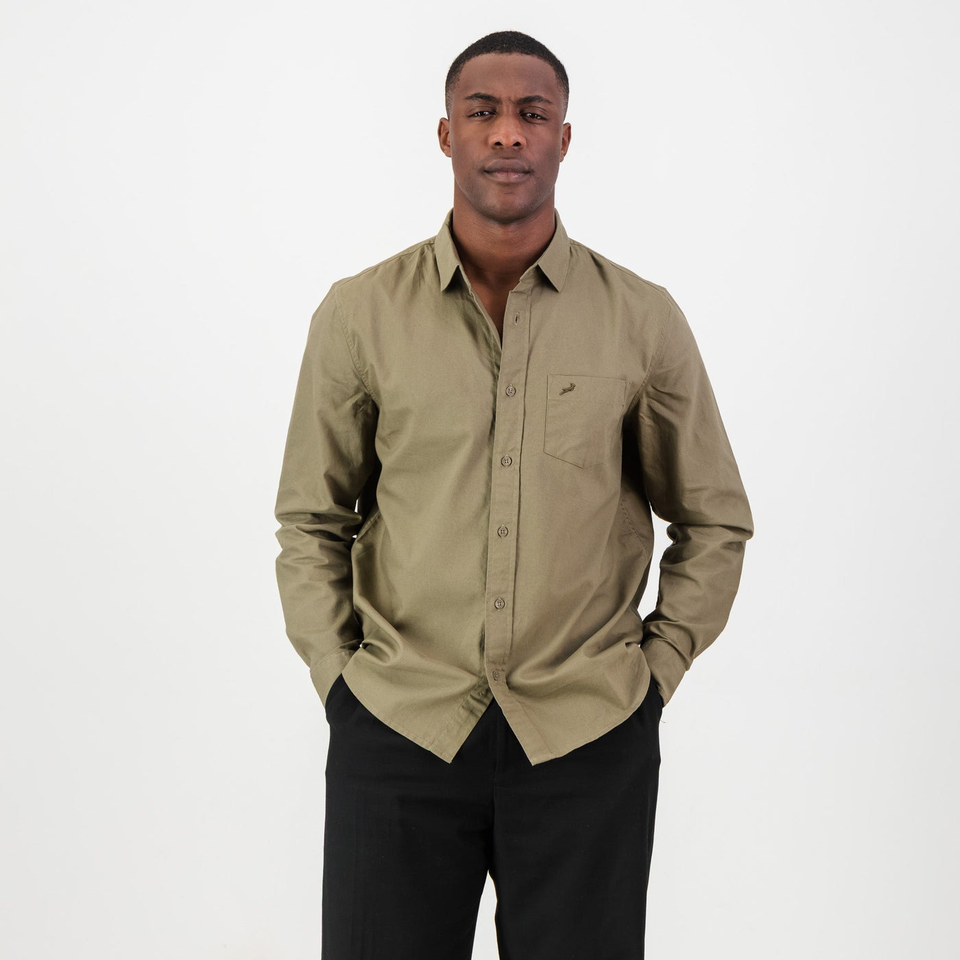 Springboks Classic Tailored Taupe Oxford Shirt: Premium Cotton, Long Sleeve, Durable Style