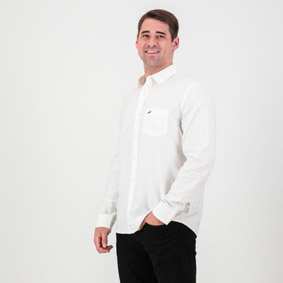 Springboks Tailored White Oxford Shirt: Premium Cotton, Long-Sleeve, Smart Casual Style