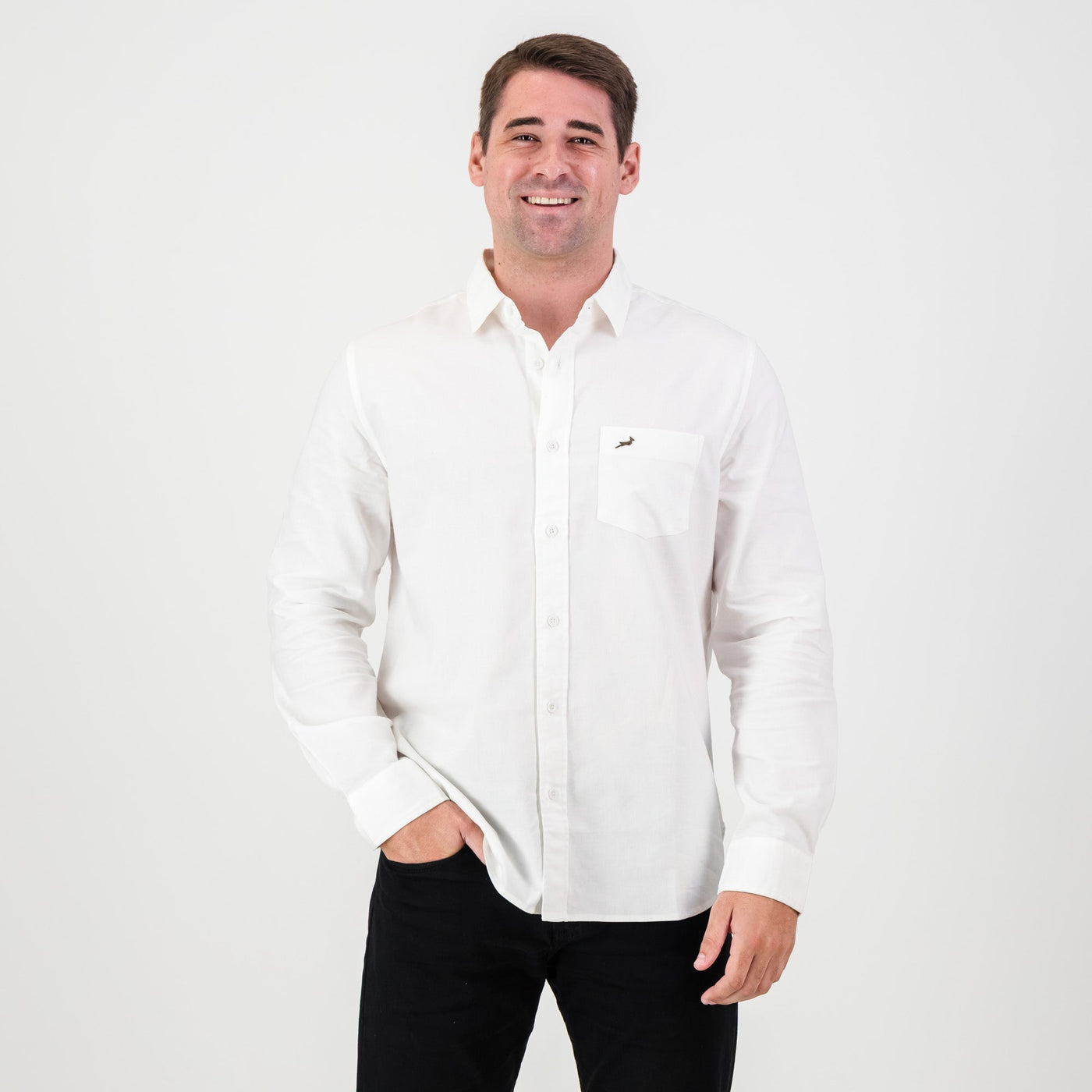 Springboks Tailored White Oxford Shirt: Premium Cotton, Long-Sleeve, Smart Casual Style