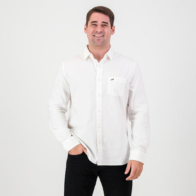 Springboks Tailored White Oxford Shirt: Premium Cotton, Long-Sleeve, Smart Casual Style