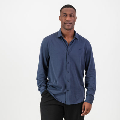 Springboks Tailored Navy Long Sleeve Shirt: Premium Stretch Cotton, Embroidered Logo