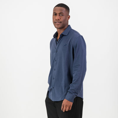 Springboks Tailored Navy Long Sleeve Shirt: Premium Stretch Cotton, Embroidered Logo