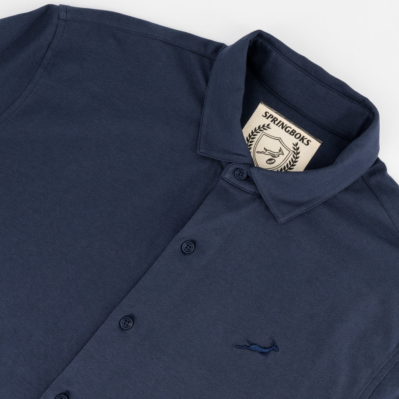 Springboks Tailored Navy Long Sleeve Shirt: Premium Stretch Cotton, Embroidered Logo