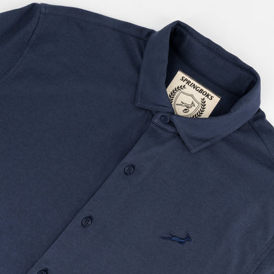 Springboks Tailored Navy Long Sleeve Shirt: Premium Stretch Cotton, Embroidered Logo
