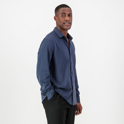 Springboks Tailored Navy Long Sleeve Shirt: Premium Stretch Cotton, Embroidered Logo