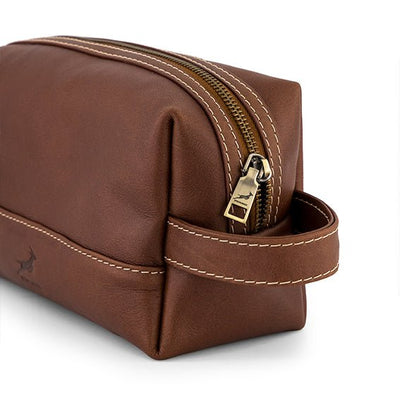Springboks Dark Brown Genuine Leather Toiletry Bag for Men's Travel Grooming