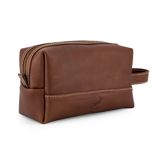 Springboks Dark Brown Genuine Leather Toiletry Bag for Men's Travel Grooming