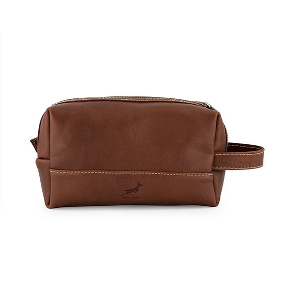 Springboks Dark Brown Genuine Leather Toiletry Bag for Men's Travel Grooming