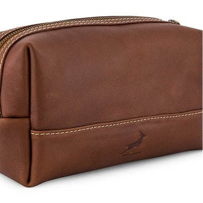 Springboks Dark Brown Genuine Leather Toiletry Bag for Men's Travel Grooming
