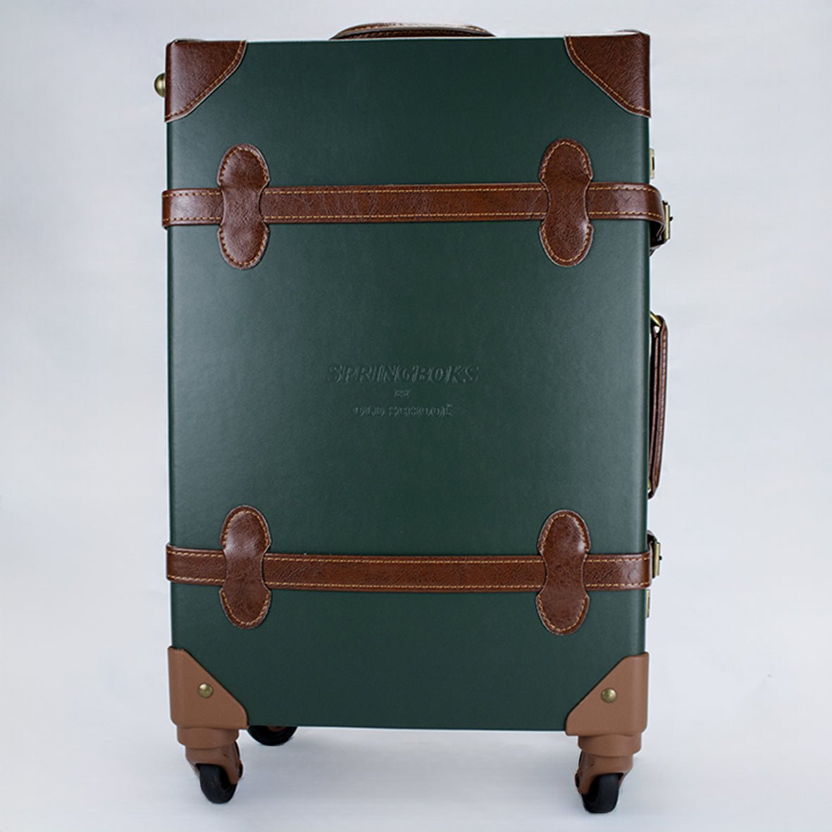 Nostalgic Springboks Green Travel Bag with Wheels, Lock, PU Leather, Carry-On