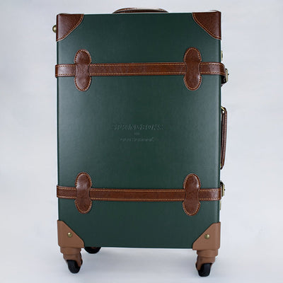 Nostalgic Springboks Green Travel Bag with Wheels, Lock, PU Leather, Carry-On