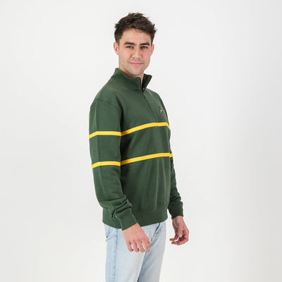 Premium Springboks Twill Hoop Quarter-Zip Sweatshirt, Heavyweight French Terry, OS Green