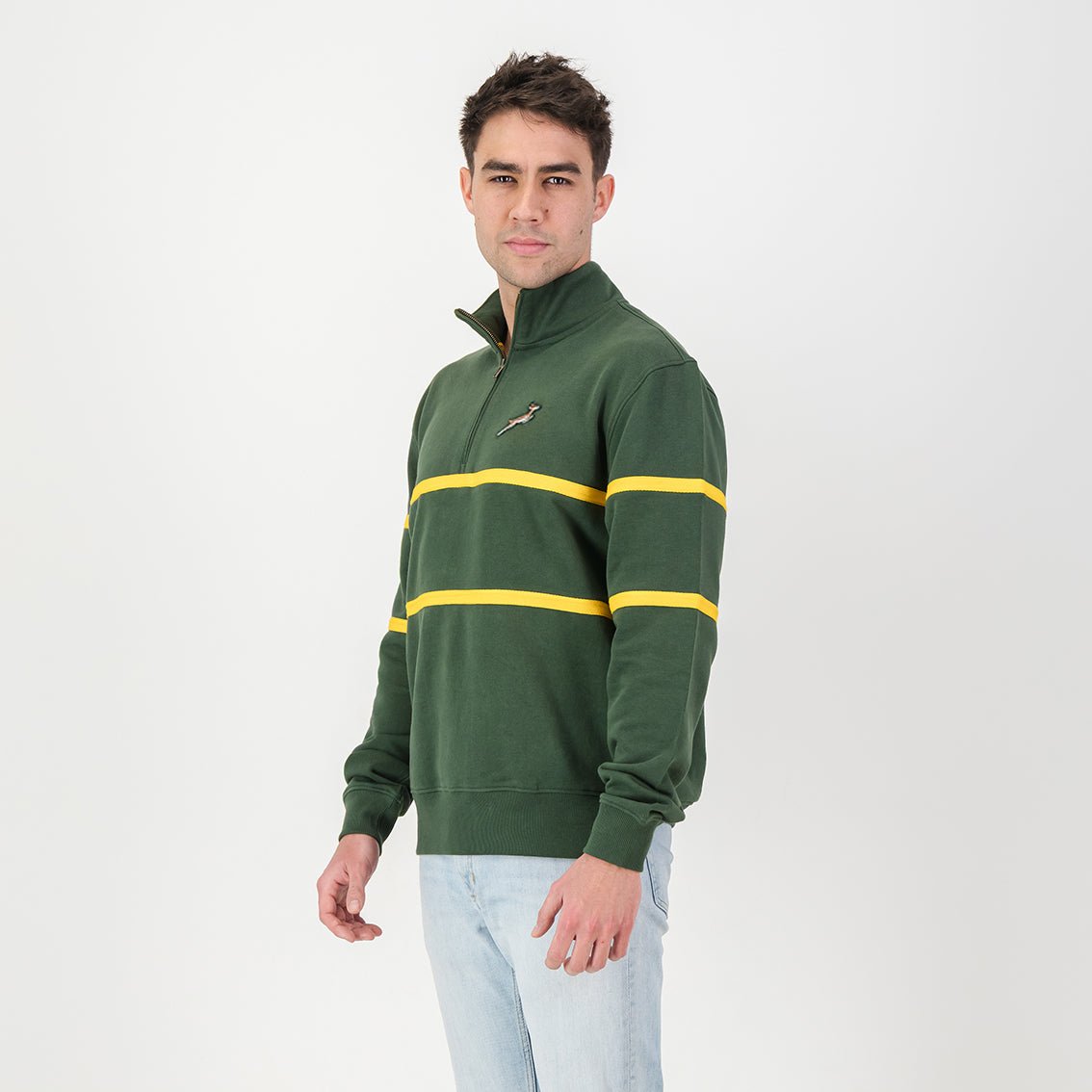 Premium Springboks Twill Hoop Quarter-Zip Sweatshirt, Heavyweight French Terry, OS Green