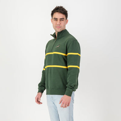 Premium Springboks Twill Hoop Quarter-Zip Sweatshirt, Heavyweight French Terry, OS Green