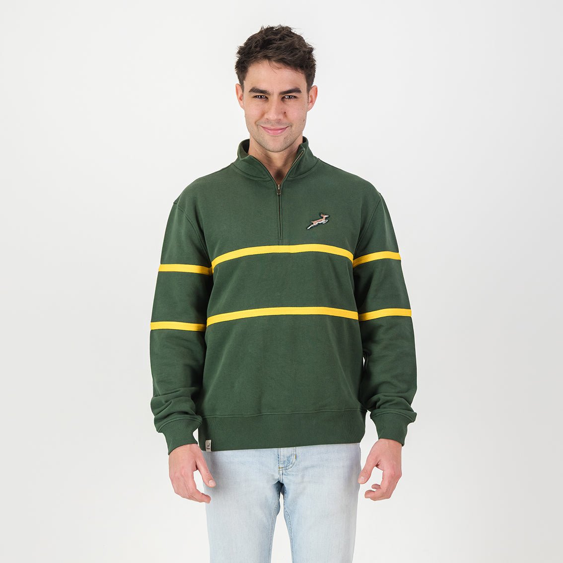 Premium Springboks Twill Hoop Quarter-Zip Sweatshirt, Heavyweight French Terry, OS Green
