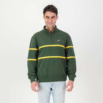 Premium Springboks Twill Hoop Quarter-Zip Sweatshirt, Heavyweight French Terry, OS Green