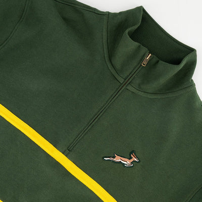Premium Springboks Twill Hoop Quarter-Zip Sweatshirt, Heavyweight French Terry, OS Green