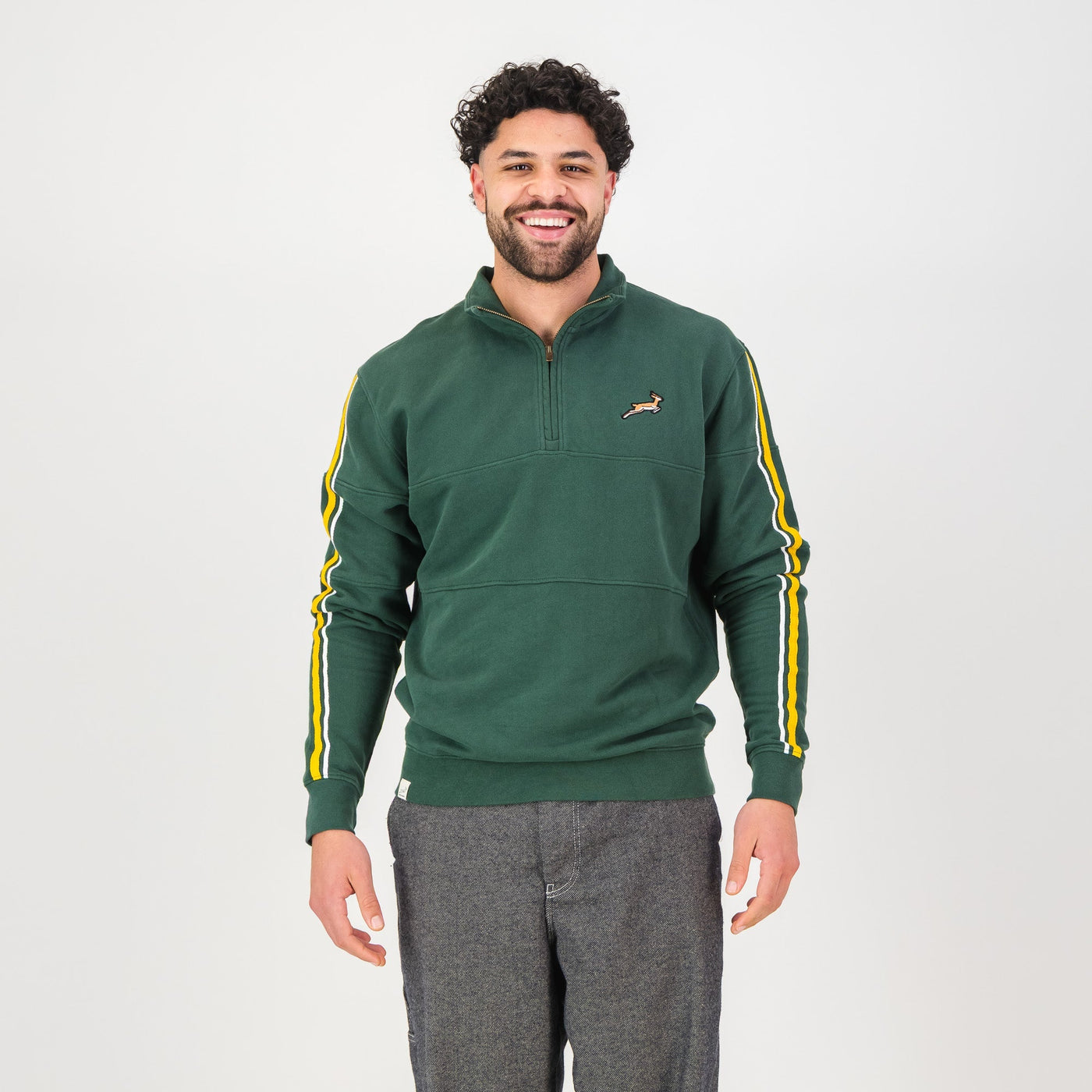 Springboks Rugby Fan Quarter Zip Sweatshirt - OS Green Heavyweight Cotton