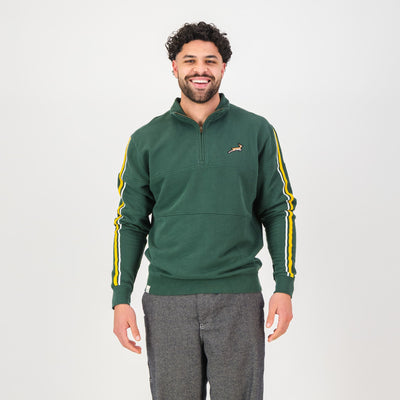 Springboks Rugby Fan Quarter Zip Sweatshirt - OS Green Heavyweight Cotton