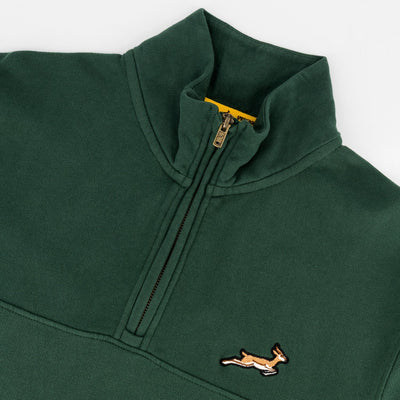 Official Springboks Quarter Zip Sweatshirt: OS Green Twill Sleeve, French Terry Comfort