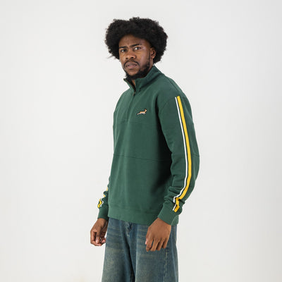Official Springboks Quarter Zip Sweatshirt: OS Green Twill Sleeve, French Terry Comfort