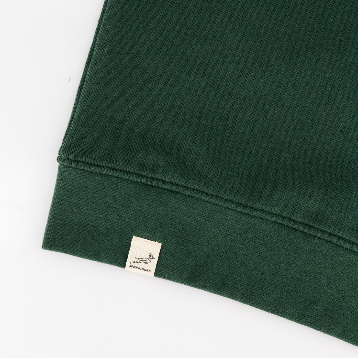 Official Springboks Quarter Zip Sweatshirt: OS Green Twill Sleeve, French Terry Comfort