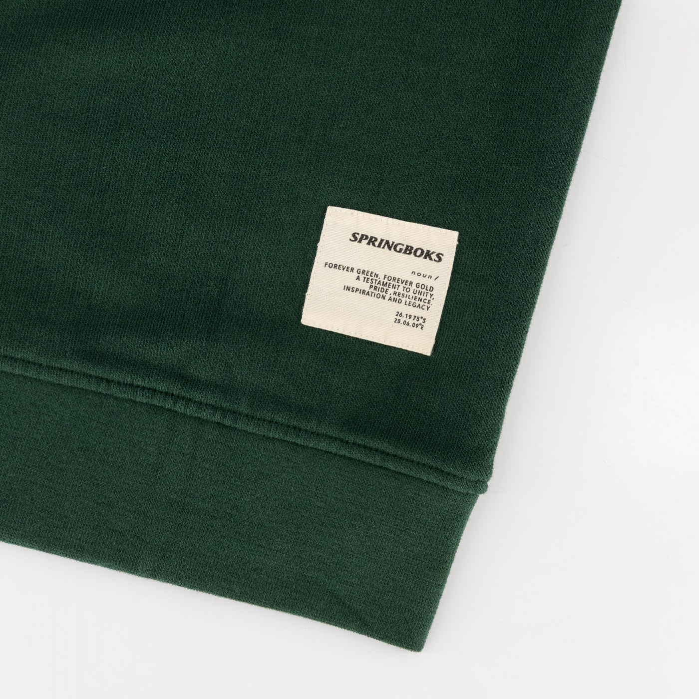 Official Springboks Quarter Zip Sweatshirt: OS Green Twill Sleeve, French Terry Comfort