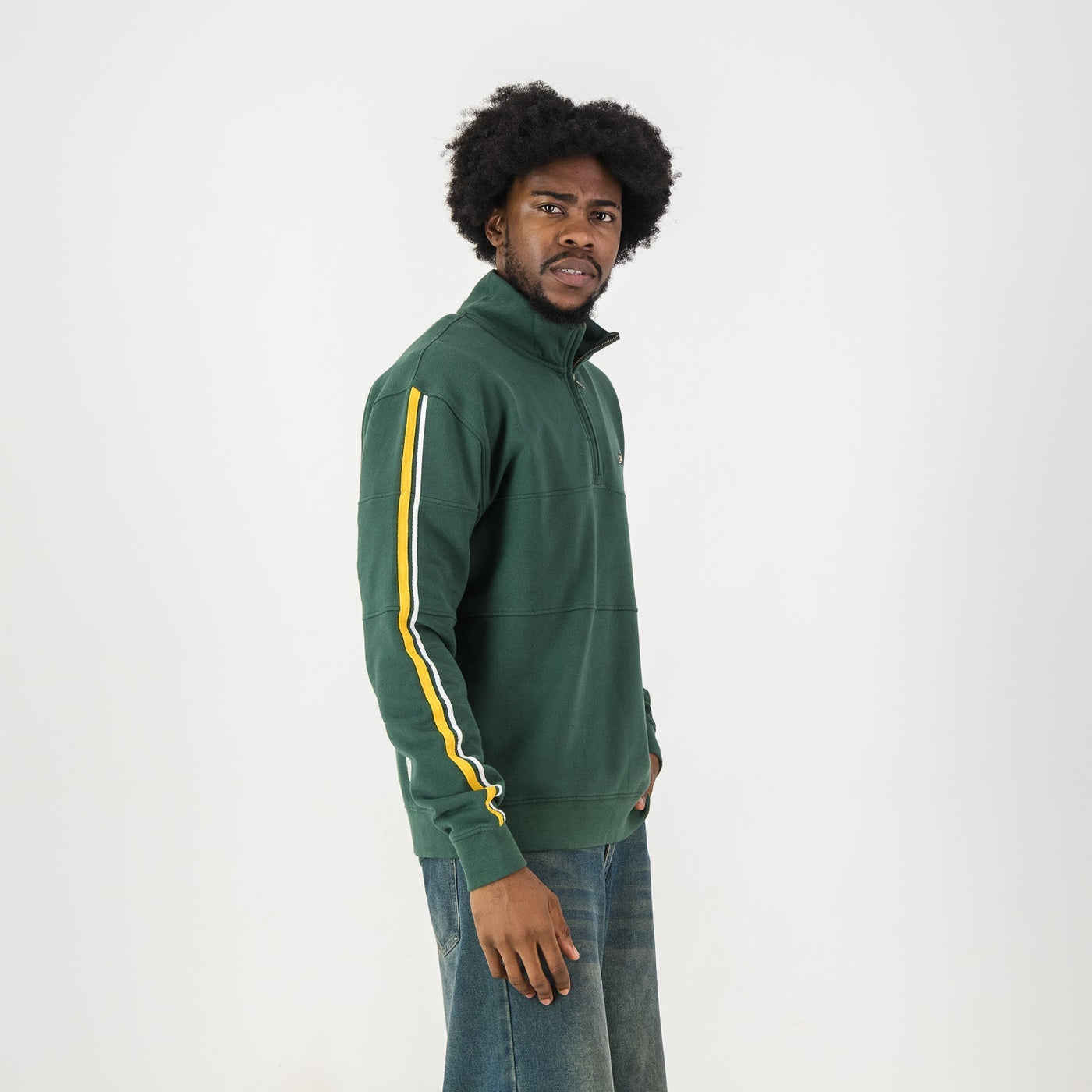 Official Springboks Quarter Zip Sweatshirt: OS Green Twill Sleeve, French Terry Comfort