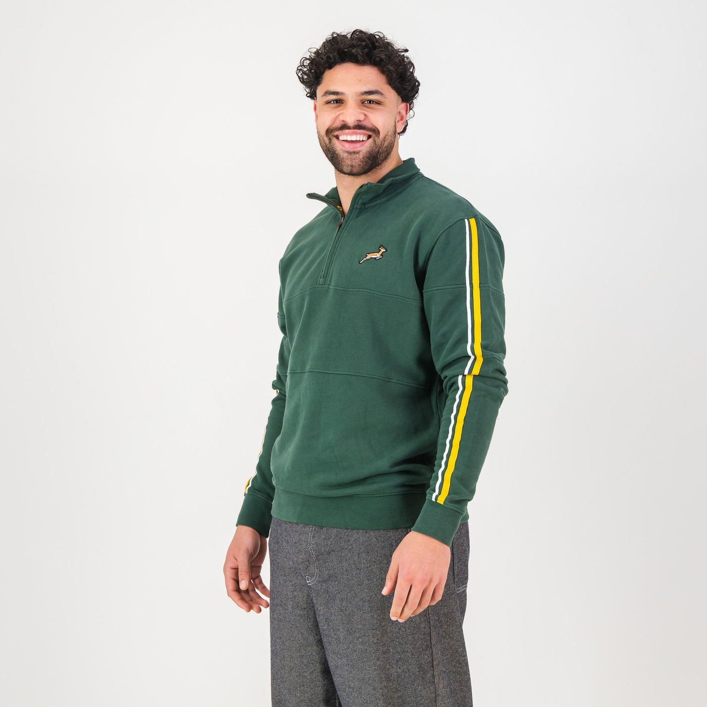 Springboks Rugby Fan Quarter Zip Sweatshirt - OS Green Heavyweight Cotton