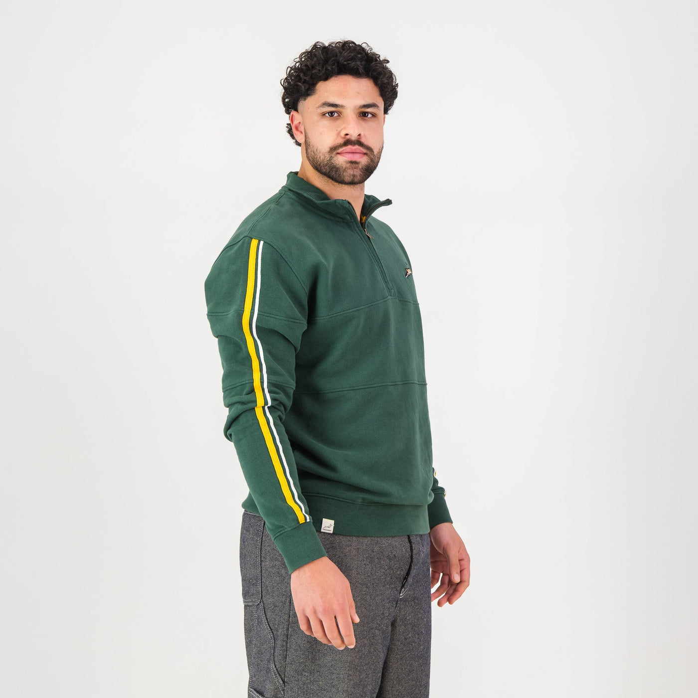 Springboks Rugby Fan Quarter Zip Sweatshirt - OS Green Heavyweight Cotton