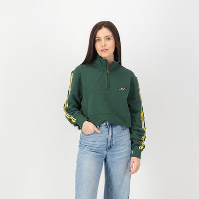 Official Springboks Quarter Zip Sweatshirt: OS Green Twill Sleeve, French Terry Comfort