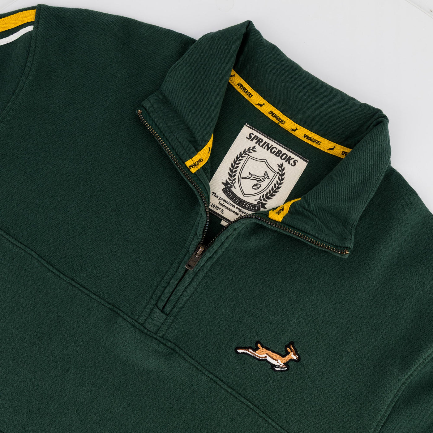 Springboks Rugby Fan Quarter Zip Sweatshirt - OS Green Heavyweight Cotton