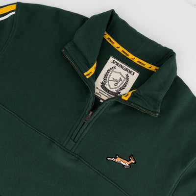 Springboks Rugby Fan Quarter Zip Sweatshirt - OS Green Heavyweight Cotton