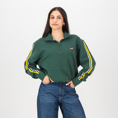 Springboks Rugby Fan Quarter Zip Sweatshirt - OS Green Heavyweight Cotton