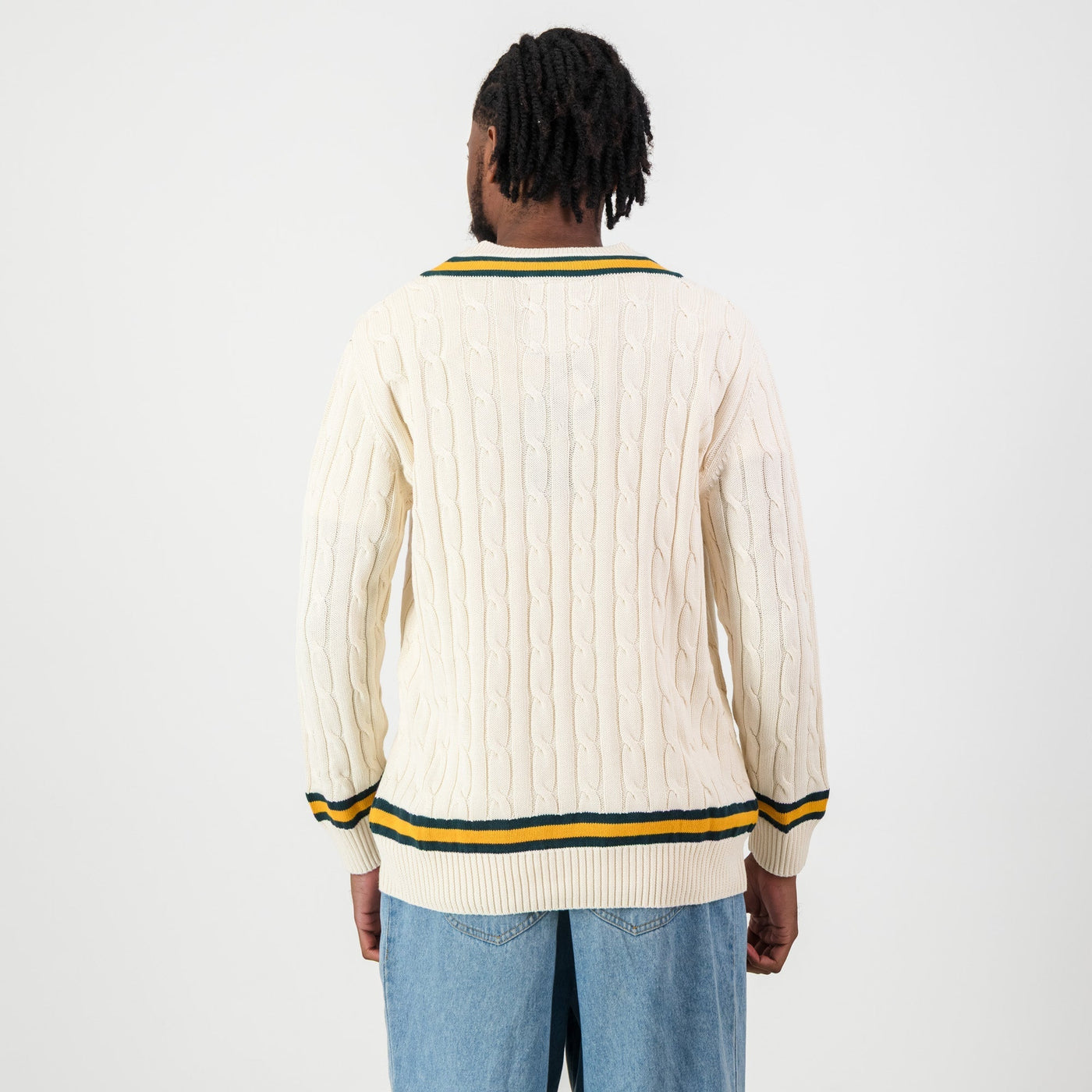 Premium Springboks V-Neck Cable Knit Ivory Sweater - 100% Cotton Rugby Fanwear