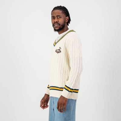 Premium Springboks V-Neck Cable Knit Ivory Sweater - 100% Cotton Rugby Fanwear