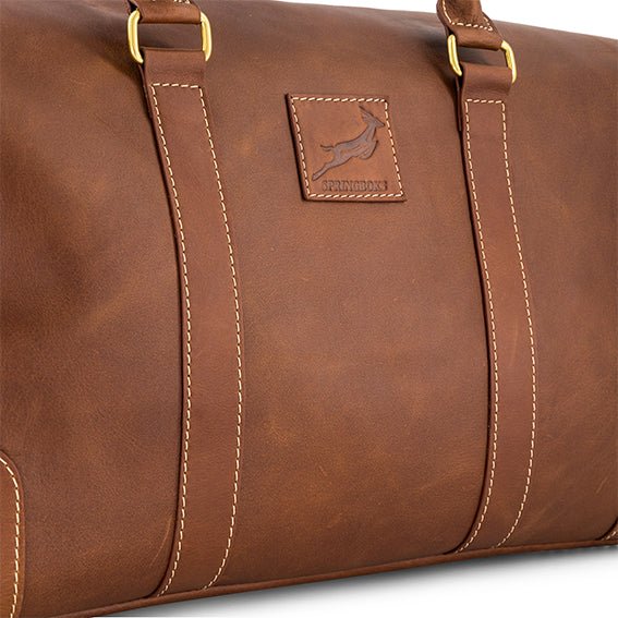 Premium Genuine Leather Springboks Weekender Duffle Bag - Durable Travel Holdall