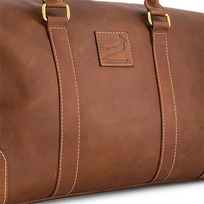 Premium Genuine Leather Springboks Weekender Duffle Bag - Durable Travel Holdall