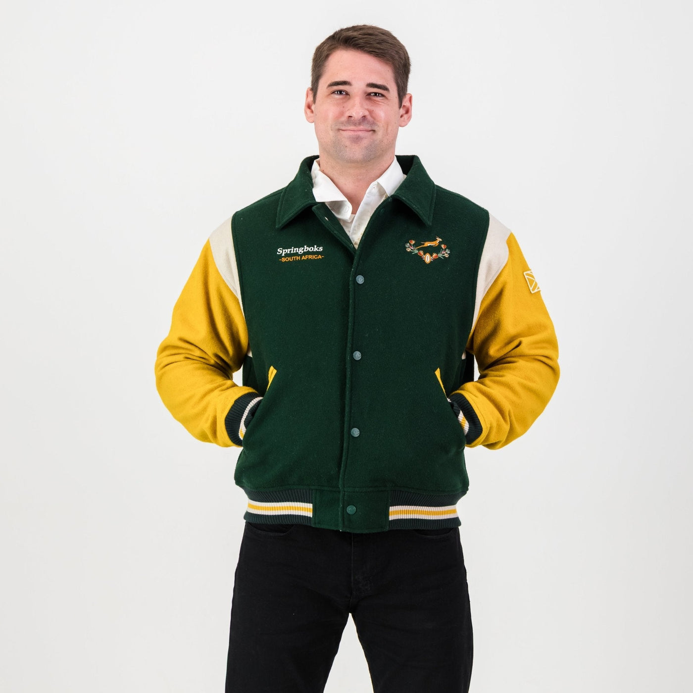 Springboks Wool Bomber Jacket: Premium Varsity Rugby Fan Apparel with Iconic Crest