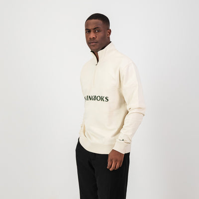 Springboks Wordmark Quarter Zip Sweatshirt: Premium Ivory French Terry Comfort