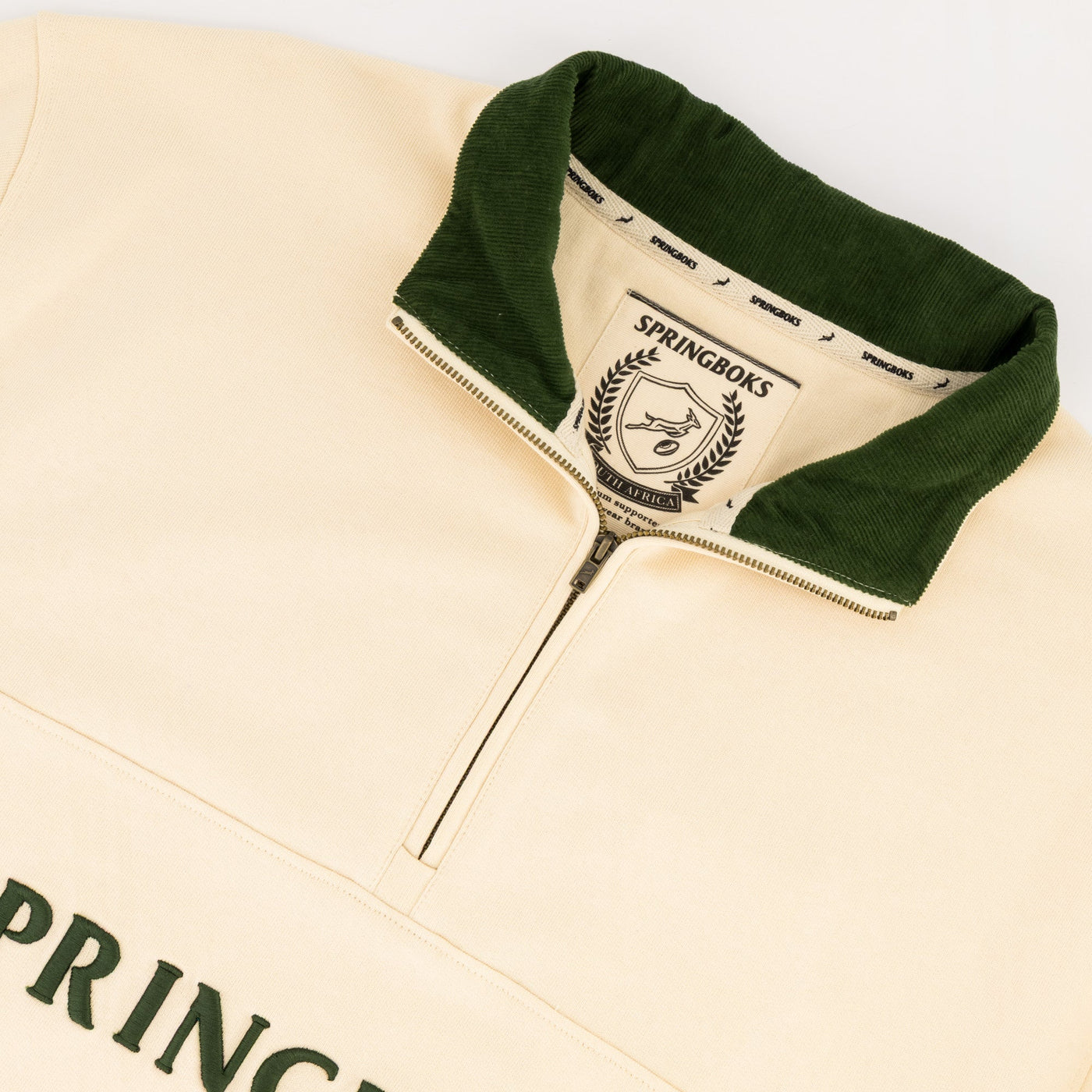 Springboks Wordmark Quarter Zip Sweatshirt: Premium Ivory French Terry Comfort