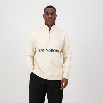 Springboks Wordmark Quarter Zip Sweatshirt: Premium Ivory French Terry Comfort