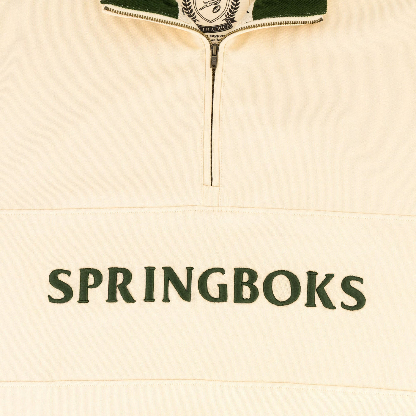 Springboks Wordmark Quarter Zip Sweatshirt: Premium Ivory French Terry Comfort