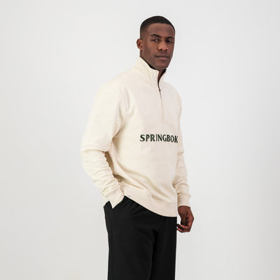 Springboks Wordmark Quarter Zip Sweatshirt: Premium Ivory French Terry Comfort