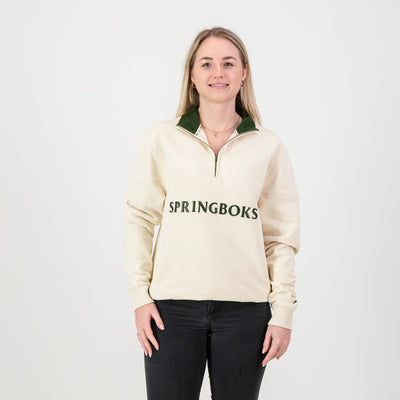 Springboks Wordmark Quarter Zip Sweatshirt: Premium Ivory French Terry Comfort