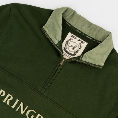 Springboks Wordmark Military Olive Quarter Zip Sweatshirt Heavyweight French Terry